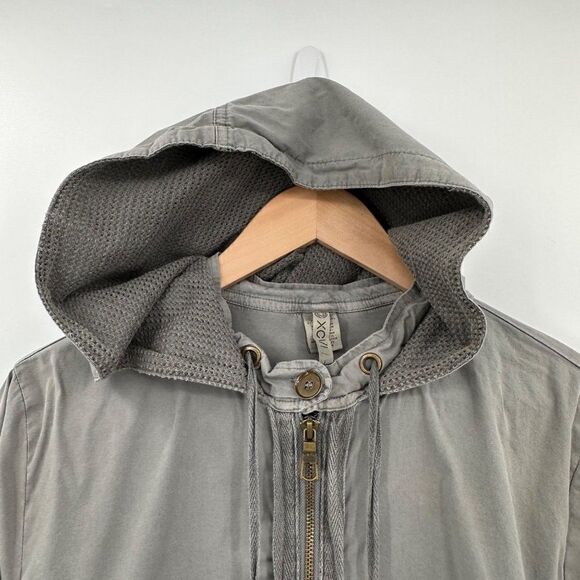XCVI Utility Windbreaker Jacket Full Zip Womens Large Slate Gray Hood Drawstring - Picture 7 of 12